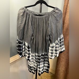 Gray and Black Tie-Dye Off-Shoulder Top plus one size bell sleeves